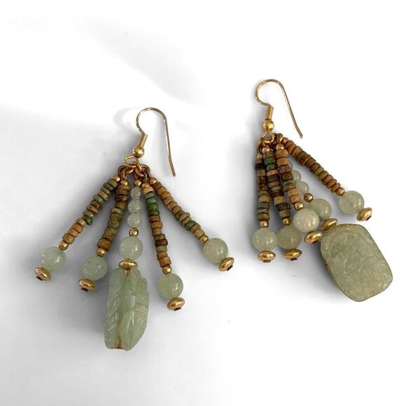 Carved Jadeite Scarab Earrings - Picture 3 of 3